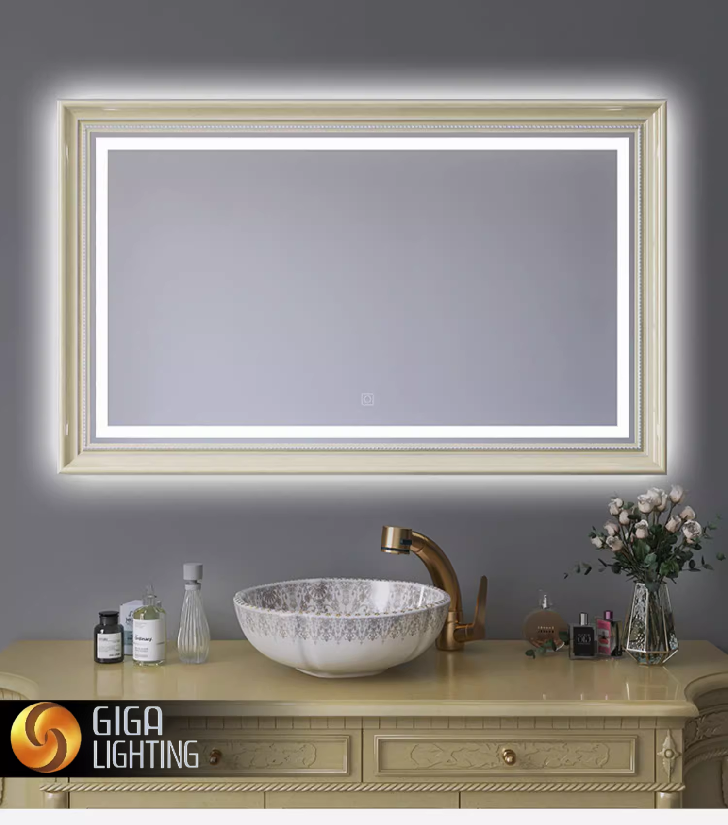 IP44 LED Framed Smart Bathroom Mirror Touch Screen Anti Fog Mirror with ...